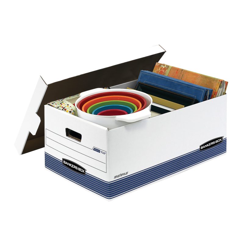 Bankers Box® Stor/File™ FastFold® Medium-Duty Storage Boxes With Locking Lift-Off Lids And Built-In Handles, Legal Size, 24“D x 15" x 10", White/Blue, 60% Recycled, Case Of 12 - Image 3