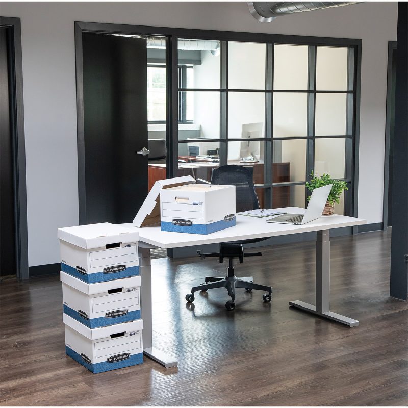 Bankers Box® Stor/File™ FastFold® Medium-Duty Storage Boxes With Locking Lift-Off Lids And Built-In Handles, Legal Size, 24“D x 15" x 10", White/Blue, 60% Recycled, Case Of 12 - Image 6