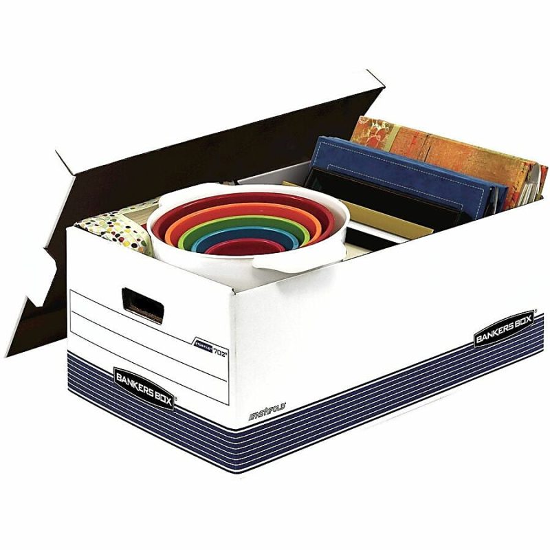 Bankers Box® Stor/File™ FastFold® Medium-Duty Storage Boxes With Locking Lift-Off Lids And Built-In Handles, Legal Size, 24“D x 15" x 10", White/Blue, 60% Recycled, Case Of 12 - Image 8
