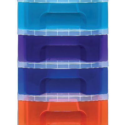 Really Useful Box® Plastic 8-Drawer Storage Tower, 7 Liters, 36 1/2" x 15 3/4" x 12", Clear/Rainbow
