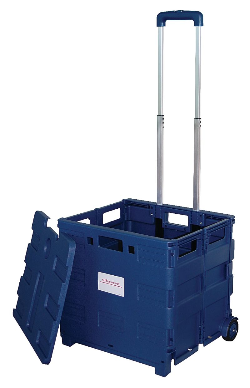Office Depot® Brand Mobile Folding Cart With Lid, 16"H x 18"W x 15"D, Black - Blue