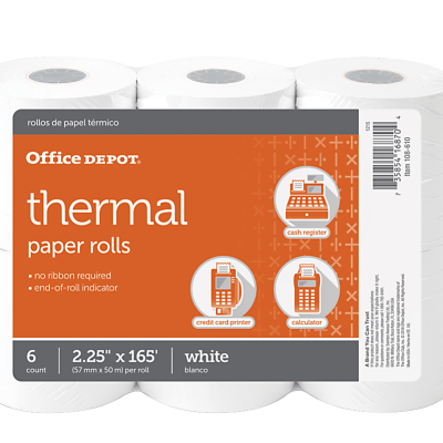 Office Depot® Brand Thermal Paper Rolls, 2-1/4" x 165', White, Pack Of 6