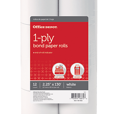 Office Depot® Brand 1-Ply Bond Paper Rolls, 2-1/4" x 130′, White, Pack Of 12