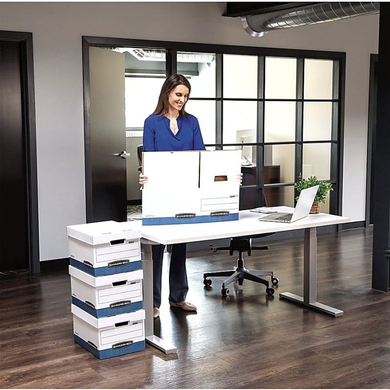 Bankers Box® Stor/File™ Medium-Duty Storage Boxes With Locking Lift-Off Lids And Built-In Handles, Letter/Legal Size, 15" x 12" x 10", 60% Recycled, White/Blue, Case Of 12 - Image 11