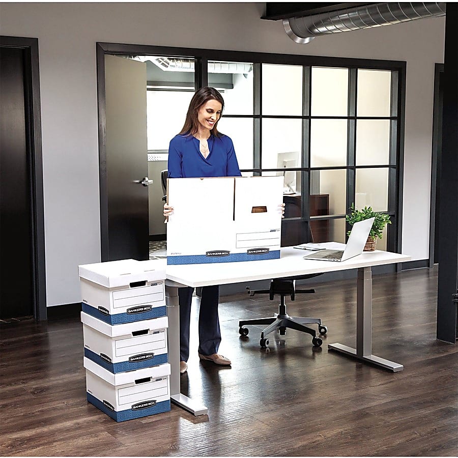 Bankers Box® Stor/File™ Medium-Duty Storage Boxes With Locking Lift-Off Lids And Built-In Handles, Letter/Legal Size, 15" x 12" x 10", 60% Recycled, White/Blue, Case Of 12 - Image 11