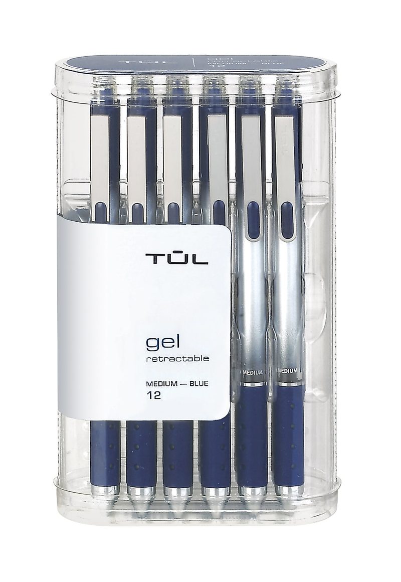 TUL® GL Series Retractable Gel Pens, Medium Point, 0.7 mm, Silver Barrel, Assorted Standard & Bright Ink Colors, Pack Of 14 Pens - Blue,12