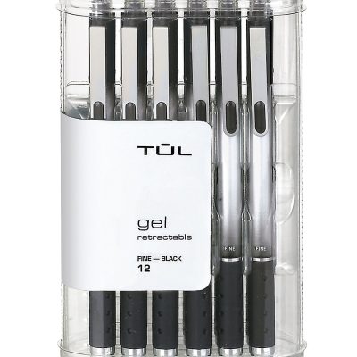 TUL® GL Series Retractable Gel Pens, Fine Point, 0.5 mm, Silver Barrel, Blue Ink, Pack Of 12 Pens - Black,12
