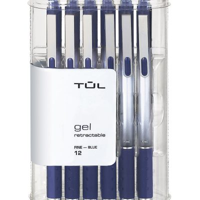 TUL® GL Series Retractable Gel Pens, Fine Point, 0.5 mm, Silver Barrel, Blue Ink, Pack Of 12 Pens