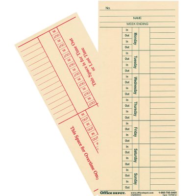 OfficeMax 2- Sided Weekly Time Cards, 3 3/8" x 8 1/4", Pack Of 400