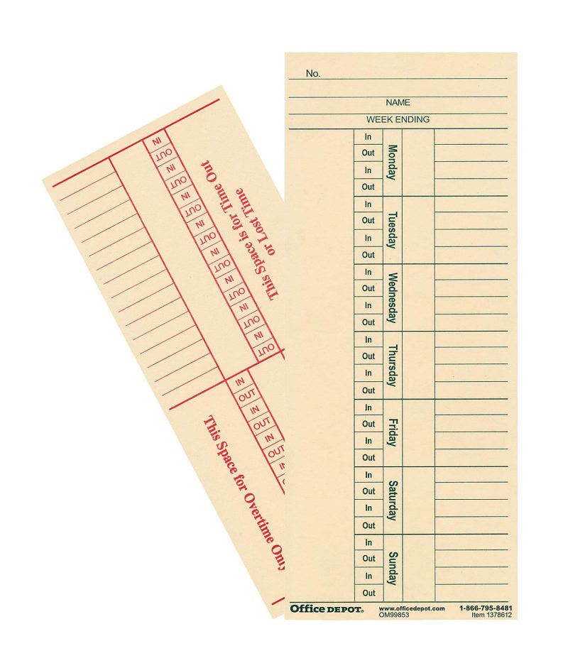 OfficeMax 2- Sided Weekly Time Cards, 3 3/8" x 8 1/4", Pack Of 400