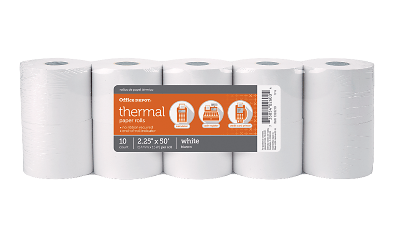 Office Depot® Brand Thermal Paper Rolls, 2-1/4" x 50', White, Pack Of 10