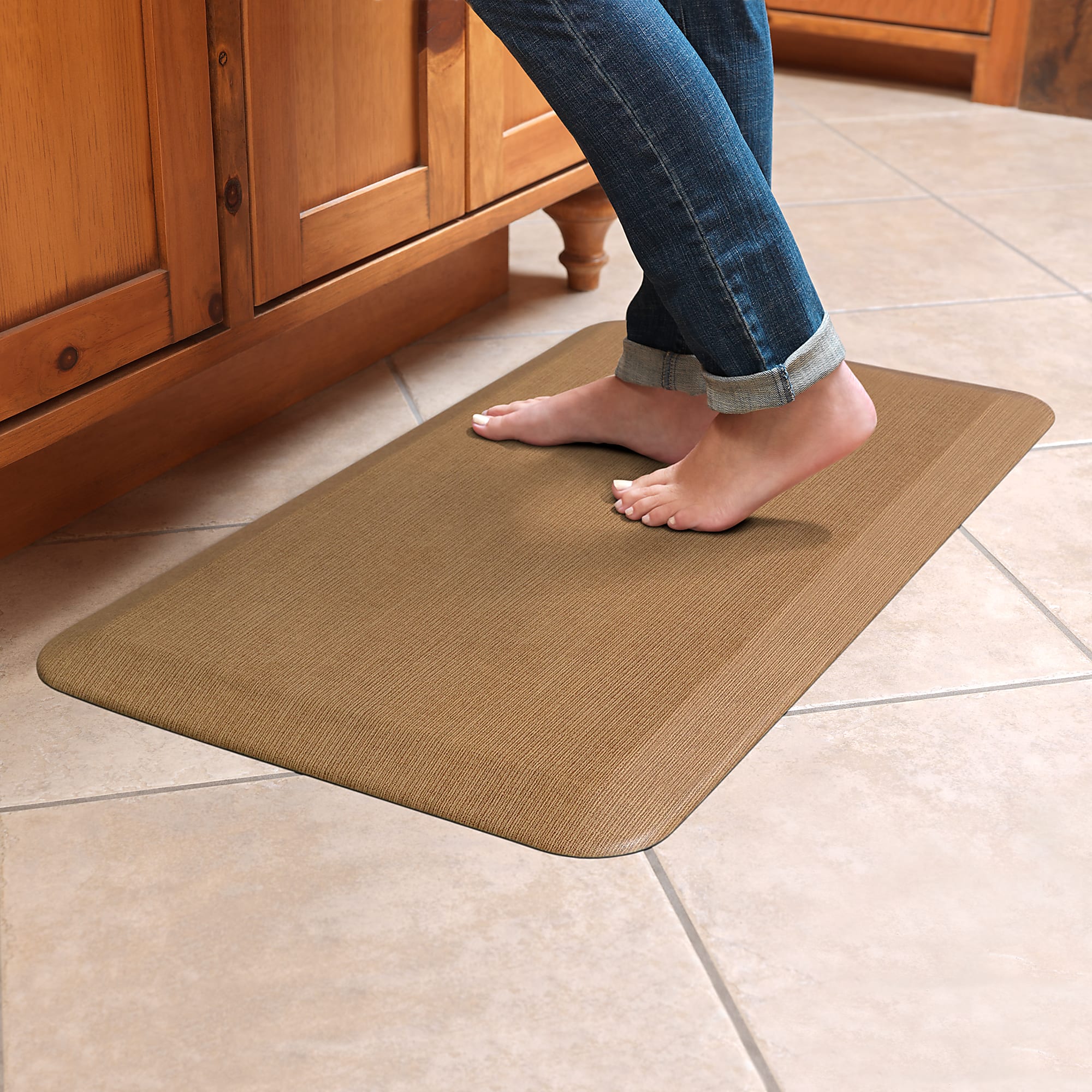 GelPro NewLife Designer Comfort Grasscloth Anti-Fatigue Floor Mat, 20" x 32", Khaki - Image 2