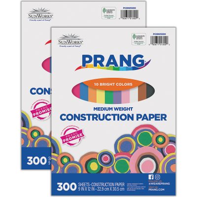Prang Construction Paper, 9" x 12", 10 Assorted Colors, 300 Sheets Per Pack, Set Of 2 Packs