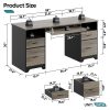 Bestier 59"W Double-Pedestal Executive Computer Desk With Open Storage & Drawer, Gray - Image 6