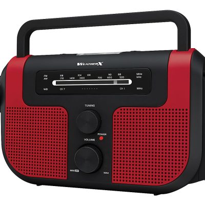DPI WeatherX WR383R Weather And Alert Handheld Radio With AM/FM Radio, Black/Red