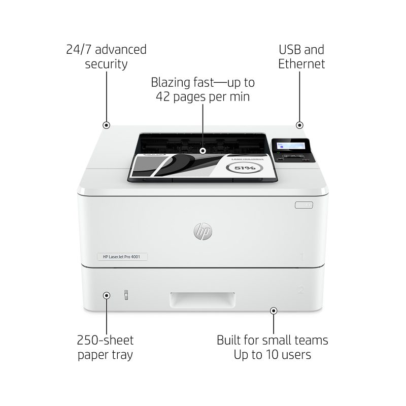 HP LaserJet Pro 4001n Laser Monochrome Printer - Image 2