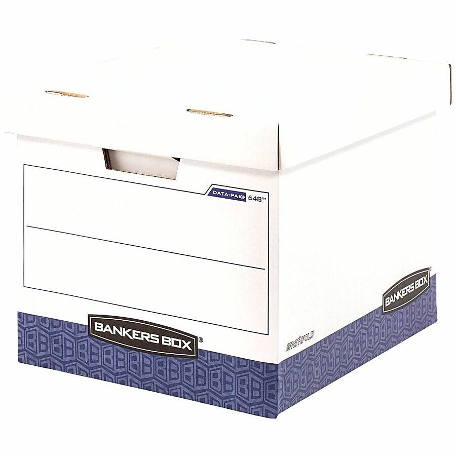 Bankers Box® Printout Data Pak Storage Boxes With Lift-Off Lids, Letter/Legal Size, 13" x 13 3/4" x 17 3/4", White/Blue, Case Of 12 - Image 4