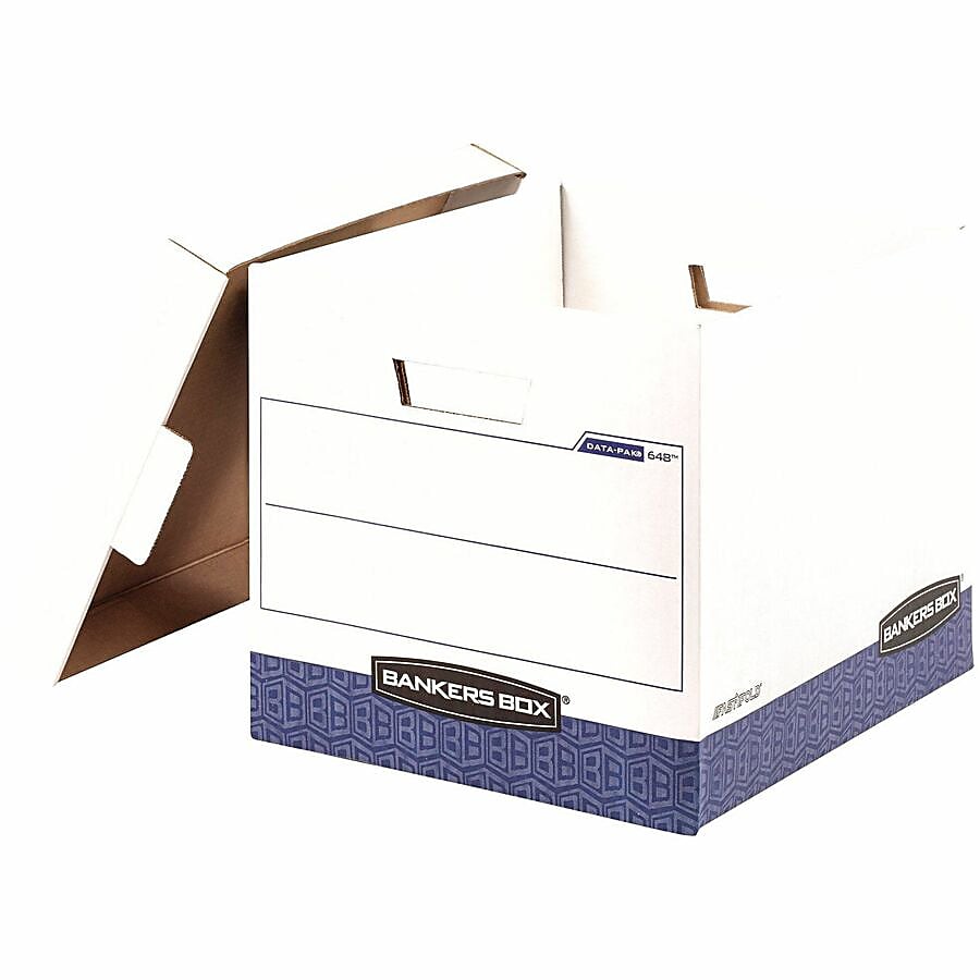 Bankers Box® Printout Data Pak Storage Boxes With Lift-Off Lids, Letter/Legal Size, 13" x 13 3/4" x 17 3/4", White/Blue, Case Of 12 - Image 5