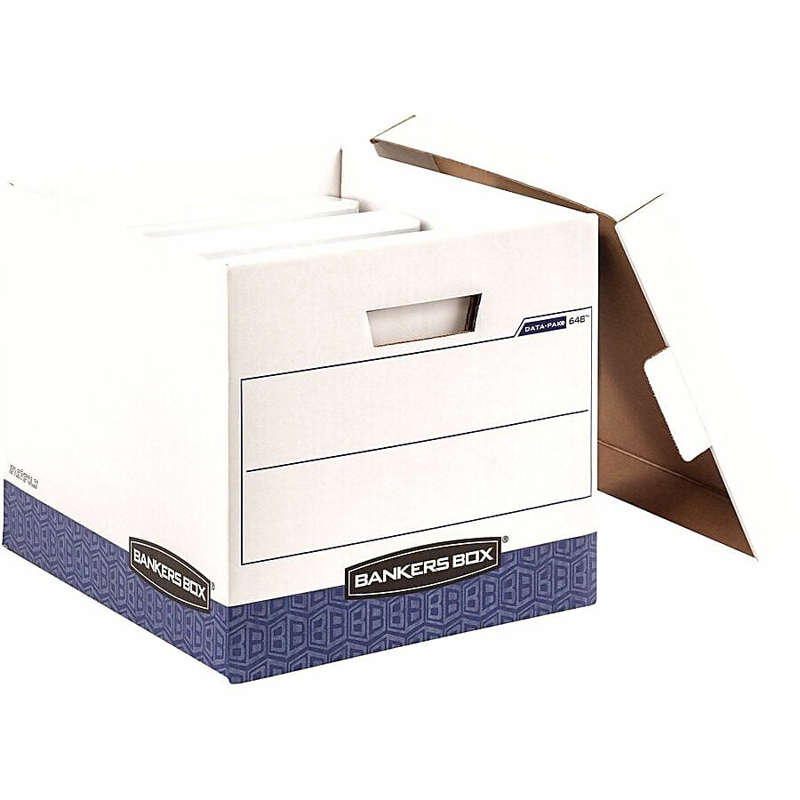 Bankers Box® Printout Data Pak Storage Boxes With Lift-Off Lids, Letter/Legal Size, 13" x 13 3/4" x 17 3/4", White/Blue, Case Of 12 - Image 7