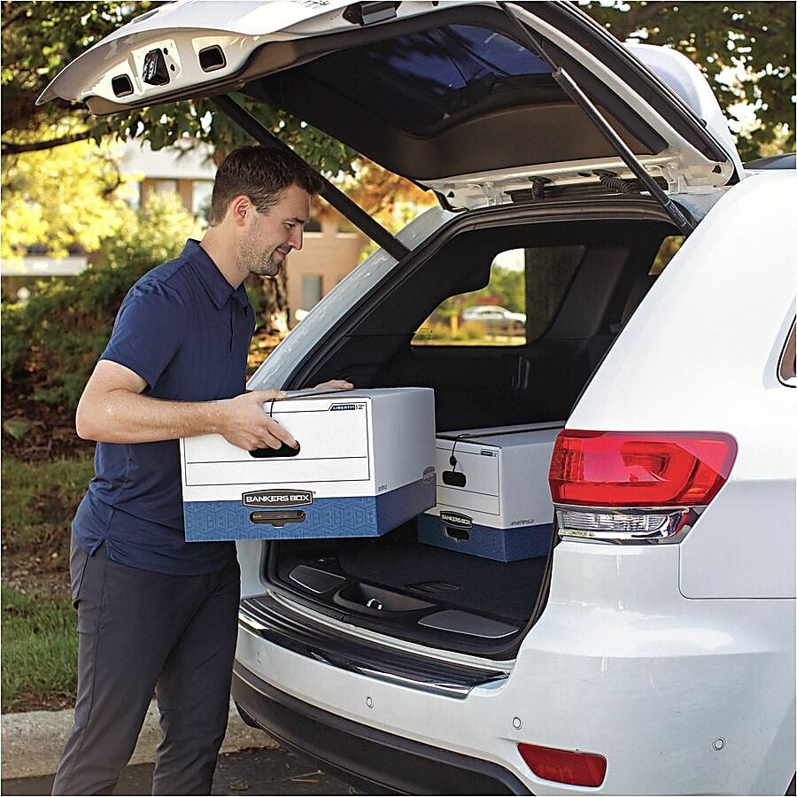 Bankers Box® Liberty® FastFold® Heavy-Duty Storage Boxes With Locking Lift-Off Lids And Built-In Handles, Legal Size, 24" x 15" x 10", 60% Recycled, White/Blue, Case Of 4 - Image 5