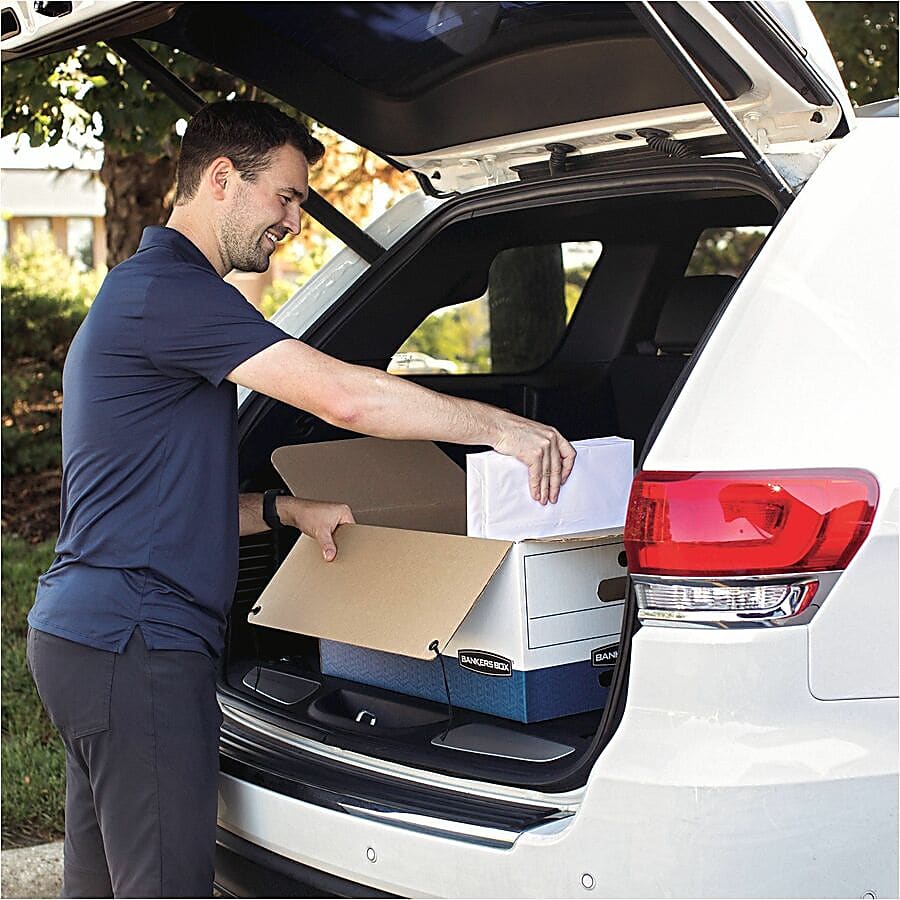 Bankers Box® Liberty® FastFold® Heavy-Duty Storage Boxes With Locking Lift-Off Lids And Built-In Handles, Legal Size, 24" x 15" x 10", 60% Recycled, White/Blue, Case Of 4 - Image 6