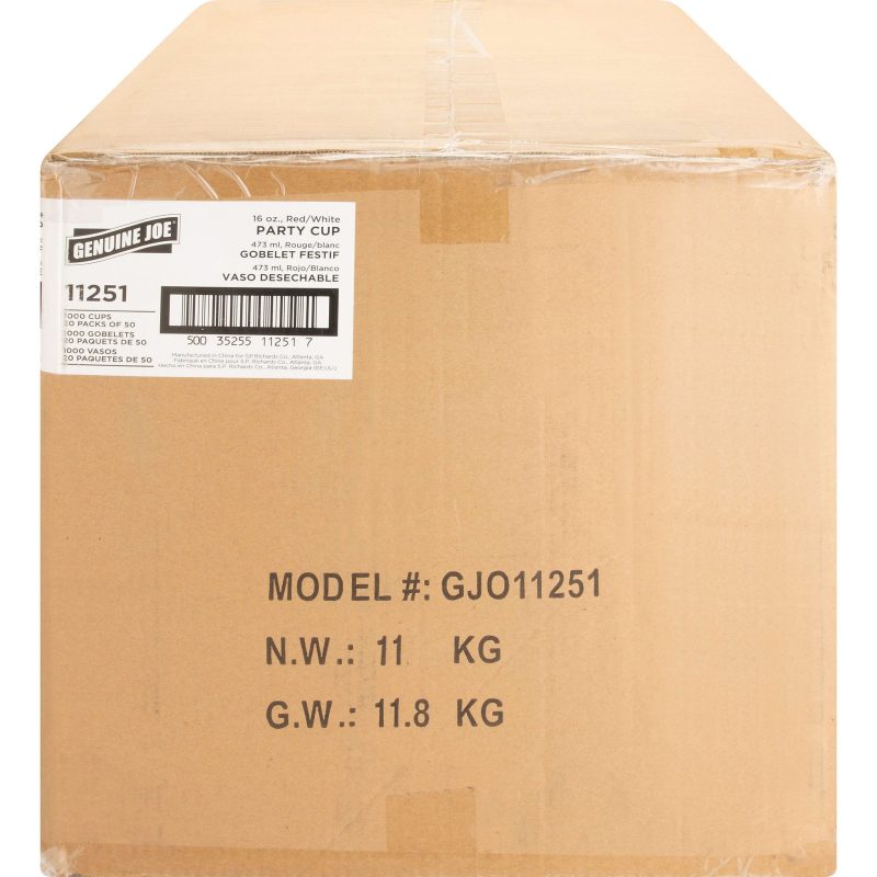 Genuine Joe 16 oz Plastic Party Cups - 50 - 16 fl oz - 1000 / Carton - Red - Plastic - Party, Cold Drink, Beverage - Image 3