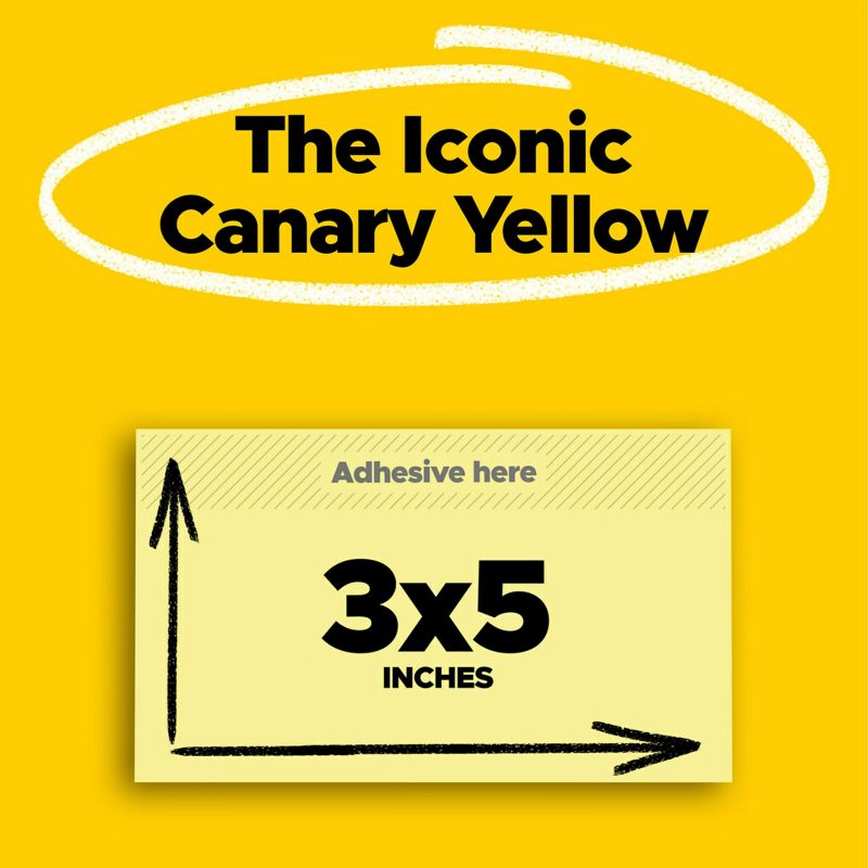 Post-it Notes, 12 Pads, 3 in x 5 in, Clean Removal, School Supplies and Office Products, Sticky Notes for Vertical Surfaces, Monitors, Walls and Windows, Canary Yellow - Image 2