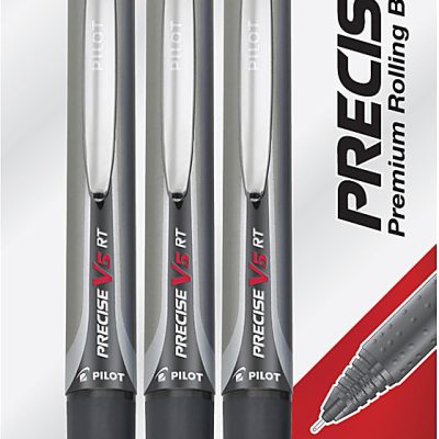 Pilot® Precise™ V5 Liquid Ink Retractable Rollerball Pens, Extra Fine Point, 0.5 mm, Black Barrels, Black Ink, Pack Of 12 - Black,3