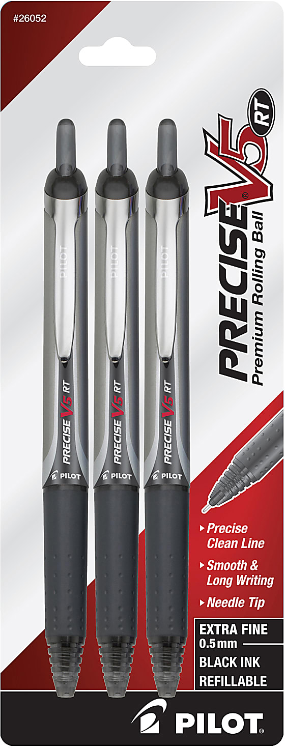 Pilot® Precise™ V5 Liquid Ink Retractable Rollerball Pens, Extra Fine Point, 0.5 mm, Black Barrels, Black Ink, Pack Of 12 - Black,3