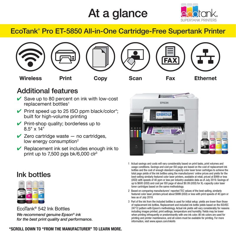 Epson® EcoTank® Pro ET-5850 SuperTank® Wireless Inkjet All-In-One Color Printer - Image 2