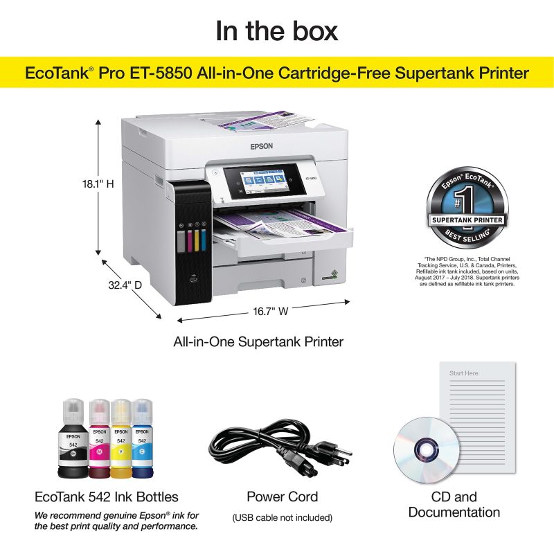 Epson® EcoTank® Pro ET-5850 SuperTank® Wireless Inkjet All-In-One Color Printer - Image 5