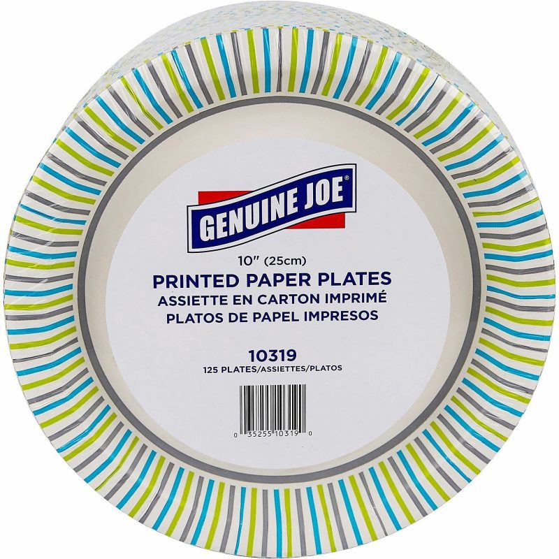 Genuine Joe 10" Printed Paper Plates - Disposable - 10" Diameter - Multi - 125 / Pack - Image 2