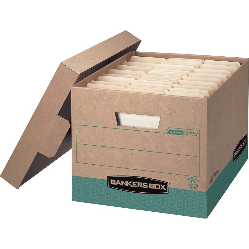 Bankers Box® R Kive® FastFold® BAA Compliant Heavy-Duty Storage Boxes With Locking Lift-Off Lids And Built-In Handles, Letter/Legal Size, 15“D x 12" x 10", 100% Recycled, Kraft/Green, Case Of 12 - Image 3