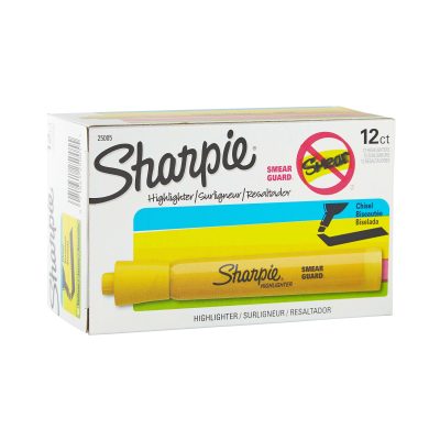 Sharpie® Tank Style Highlighters, Chisel Tip, Fluorescent Yellow, Box of 24 - Yellow,12