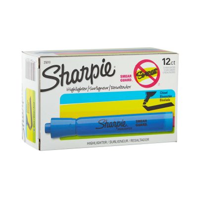 Sharpie® Tank Style Highlighters, Chisel Tip, Fluorescent Yellow, Box of 24 - Blue,12