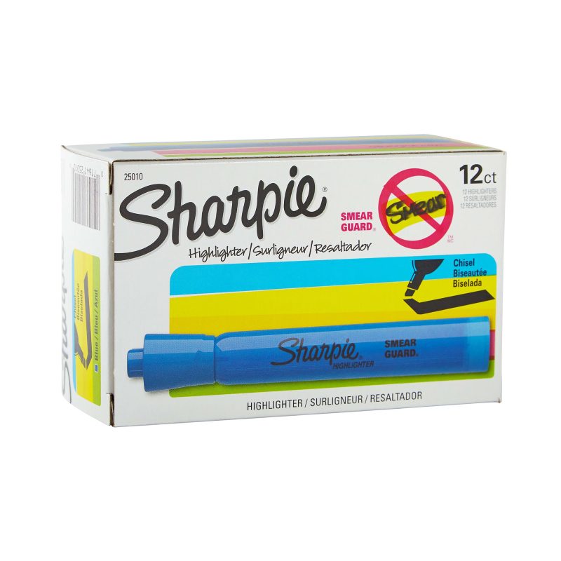 Sharpie® Tank Style Highlighters, Chisel Tip, Fluorescent Yellow, Box of 24 - Blue,12