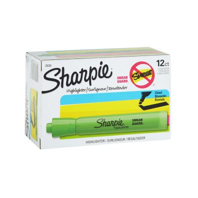 Sharpie® Tank Style Highlighters, Chisel Tip, Fluorescent Yellow, Box of 24 - Fluorescent Green,12
