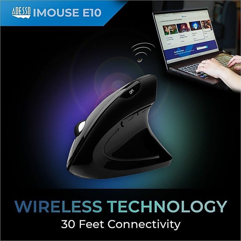 Adesso® iMouse E10 Wireless RF Vertical Ergonomic Optical Mouse - Image 2
