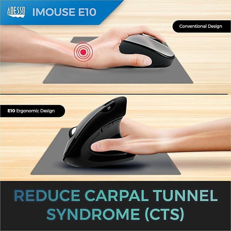 Adesso® iMouse E10 Wireless RF Vertical Ergonomic Optical Mouse - Image 3
