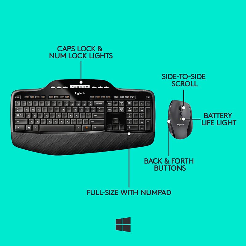 Logitech® MK710 Wireless Straight Full Size Keyboard & Right-Handed Optical Mouse, Black - Image 6