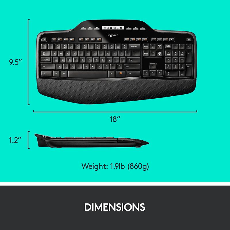 Logitech® MK710 Wireless Straight Full Size Keyboard & Right-Handed Optical Mouse, Black - Image 8