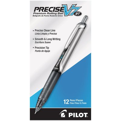 Pilot® Precise™ V7 Liquid Ink Retractable Rollerball Pens, Fine Point, 0.7 mm, Assorted Barrels, Blue Ink, Pack Of 12 Pens - Black,12