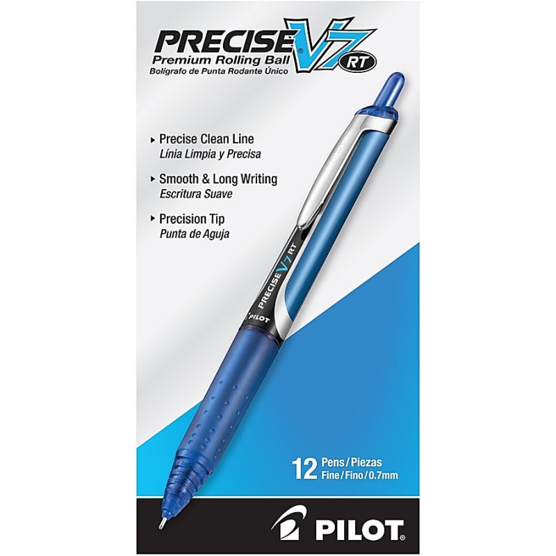 Pilot® Precise™ V7 Liquid Ink Retractable Rollerball Pens, Fine Point, 0.7 mm, Assorted Barrels, Blue Ink, Pack Of 12 Pens - Image 4
