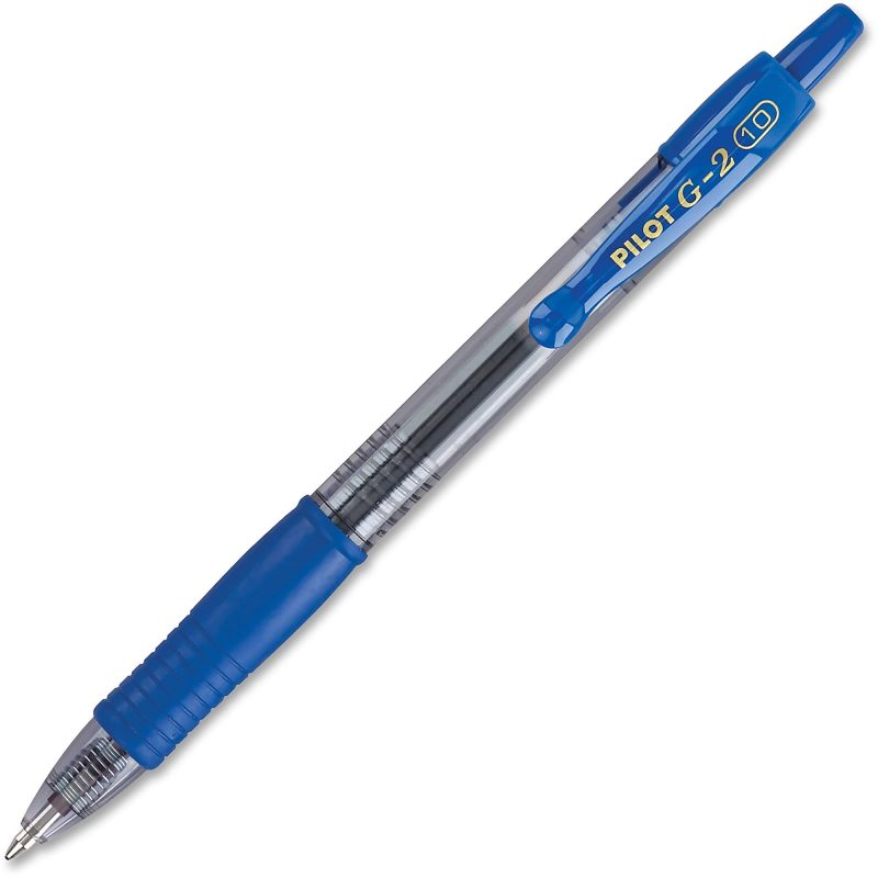 Pilot G2 Retractable Gel Pens, Bold Point, 1.0 mm, Clear Barrels, Blue Ink, Pack Of 12 Pens - Image 2