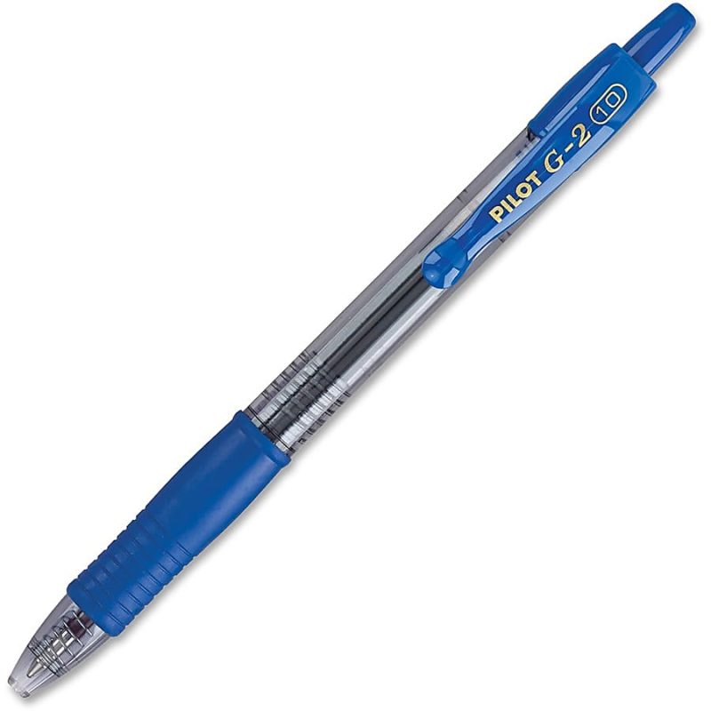 Pilot G2 Retractable Gel Pens, Bold Point, 1.0 mm, Clear Barrels, Blue Ink, Pack Of 12 Pens - Image 3