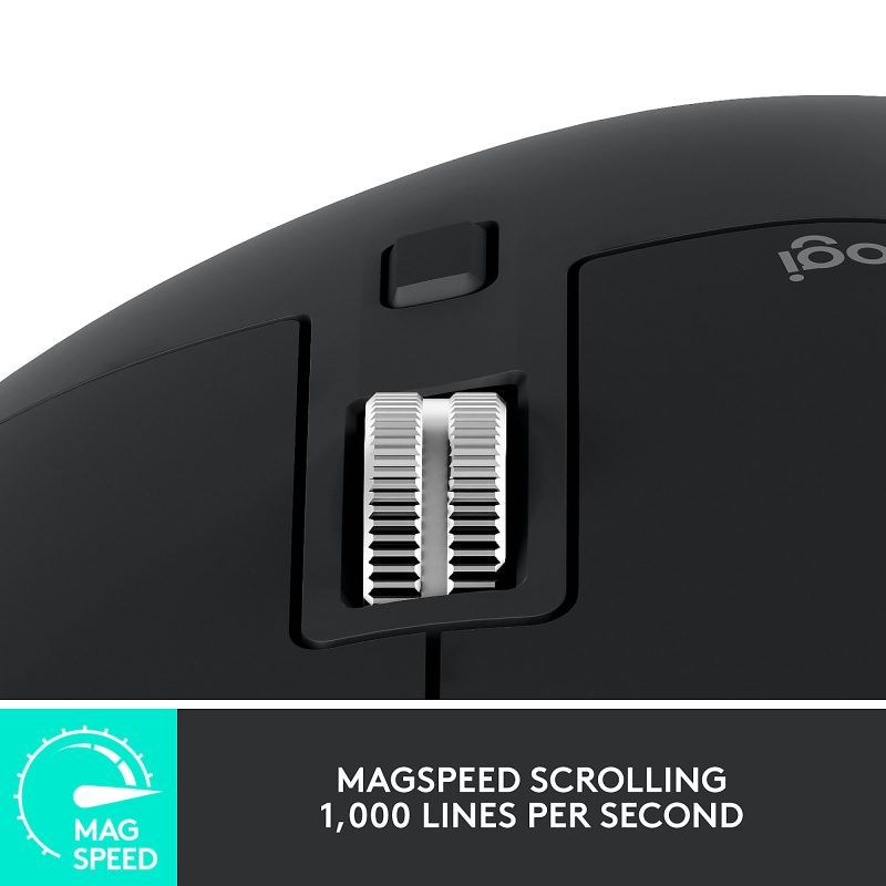 Logitech MX Master 3S - Wireless Performance Mouse with Ultra-fast Scrolling - Black - Ergo - 8K DPI - Track on Glass - Quiet Clicks - Image 4
