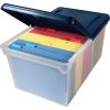 Advantus Extra Capacity Storage File Tote With Lid, Letter Size, 10 13/16" x 23" x 14 1/8", Clear/Navy - Image 2
