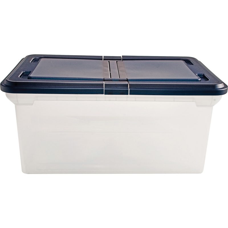 Advantus Extra Capacity Storage File Tote With Lid, Letter Size, 10 13/16" x 23" x 14 1/8", Clear/Navy - Image 3