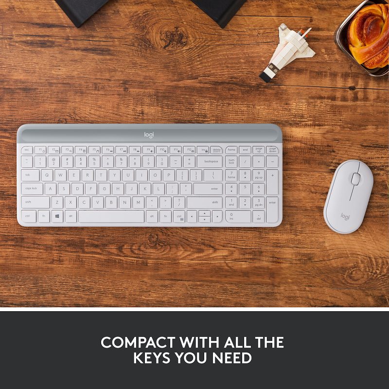 Logitech MK470 Slim Wireless Keyboard and Mouse Combo - Modern Compact Layout, Ultra Quiet - Off White - USB Wireless RF - USB Wireless RF - Optical - 1000 dpi - 3 Button - Scroll Wheel - Symmetrical - AAA, AA - Image 2