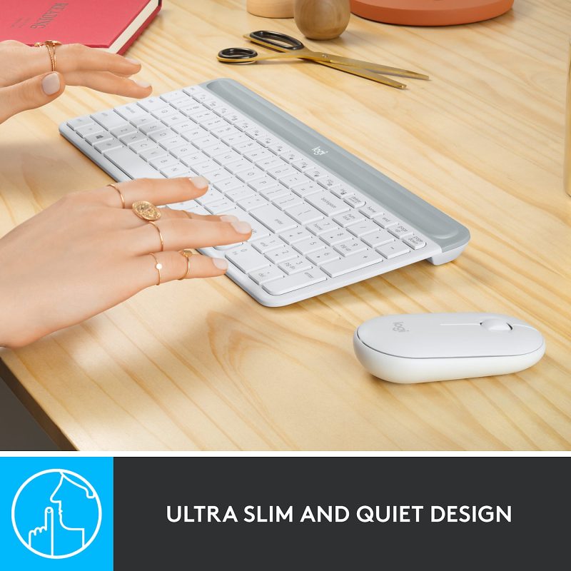 Logitech MK470 Slim Wireless Keyboard and Mouse Combo - Modern Compact Layout, Ultra Quiet - Off White - USB Wireless RF - USB Wireless RF - Optical - 1000 dpi - 3 Button - Scroll Wheel - Symmetrical - AAA, AA - Image 3